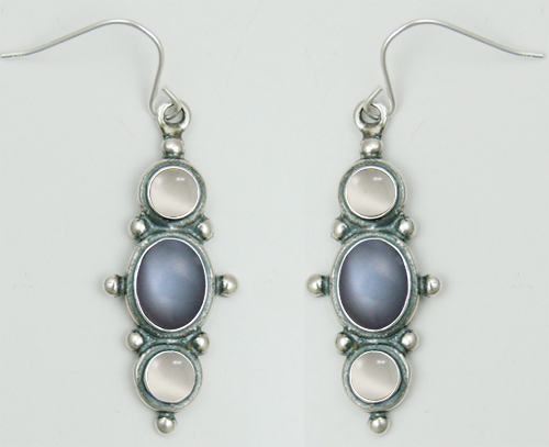 Sterling Silver Drop Dangle Earrings With Grey And White Moonstones